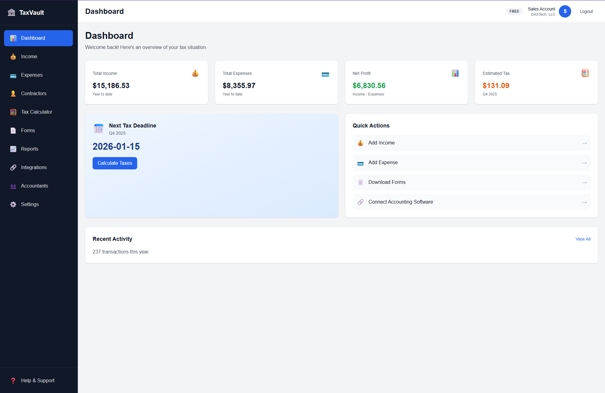 TaxVault Dashboard - Overview of your tax situation