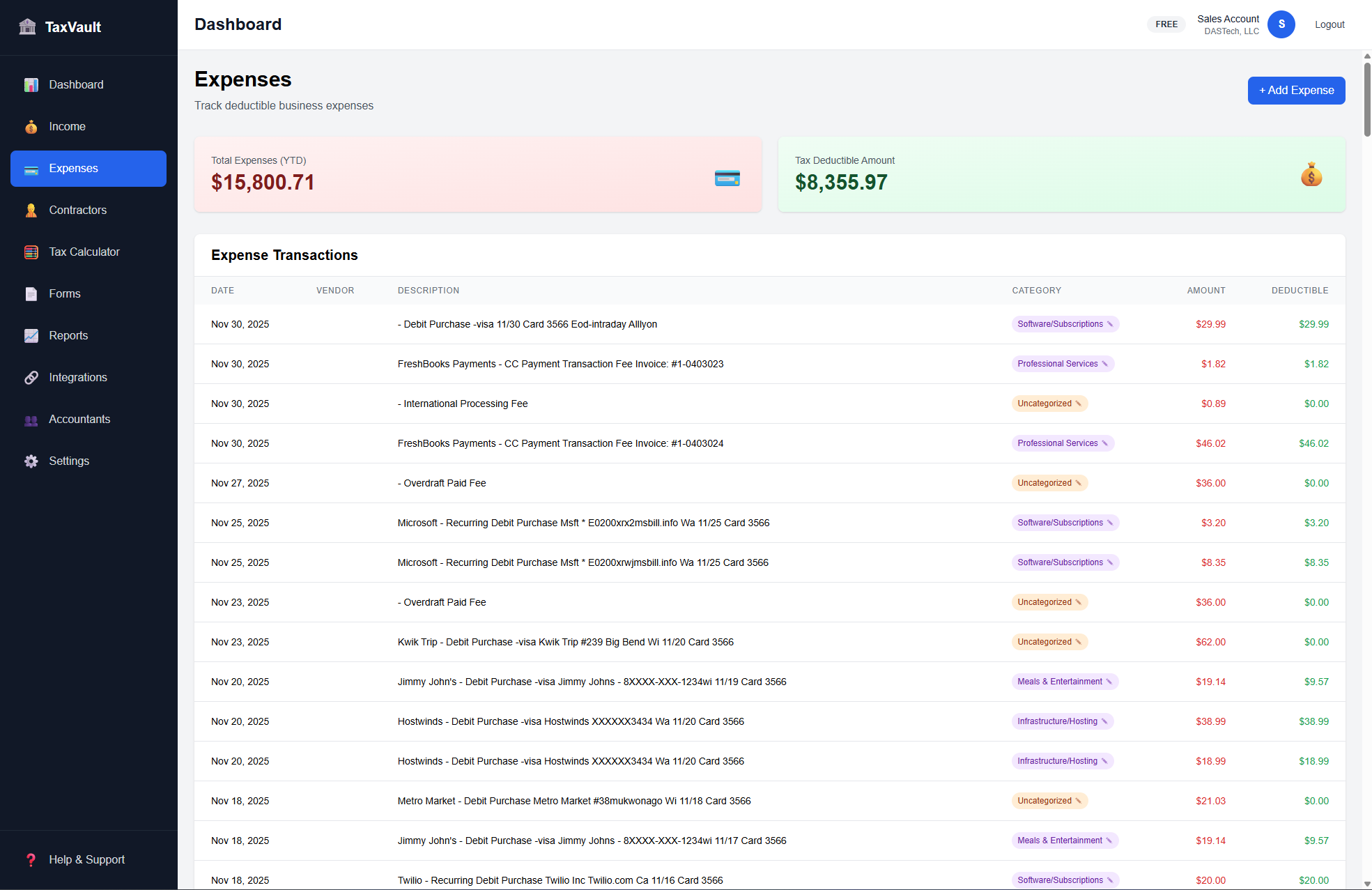 TaxVault Income Tracking