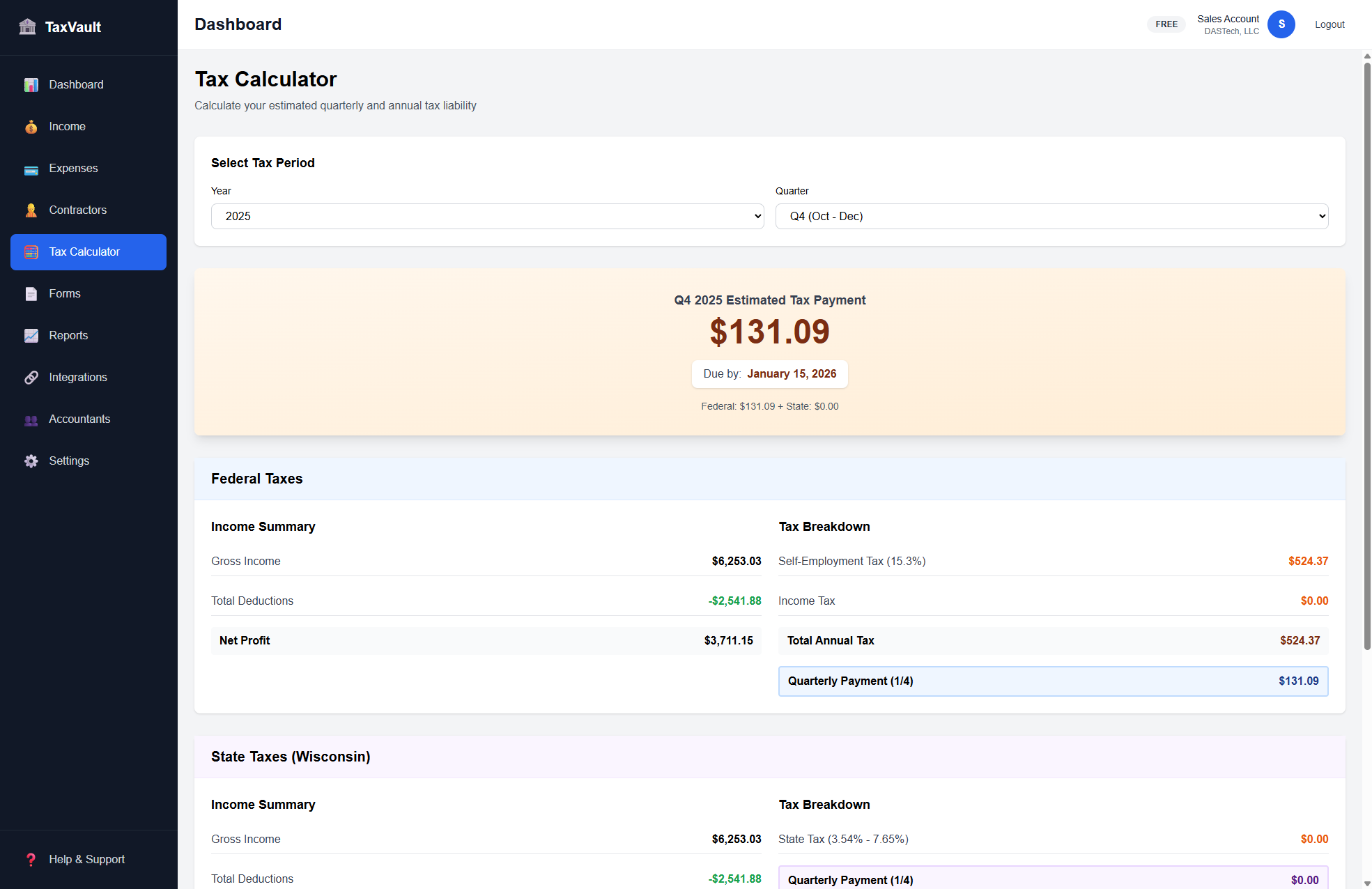 TaxVault Tax Calculator